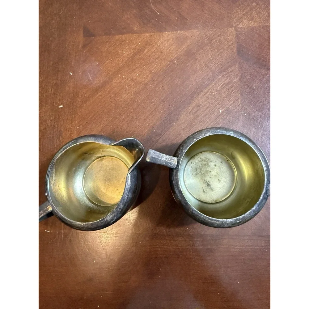 Vtg Oneida Community Tudor Plate Creamer &‎ Sugar Bowl Set Silverplate 1950